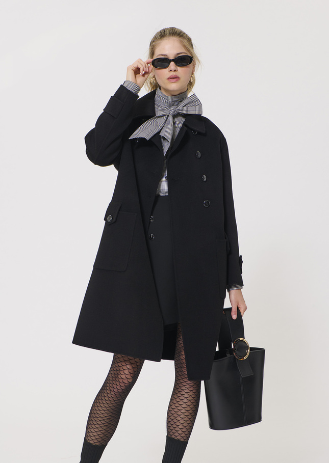 Manteau Maeline noir en laine double face Noir TARA JARMON
