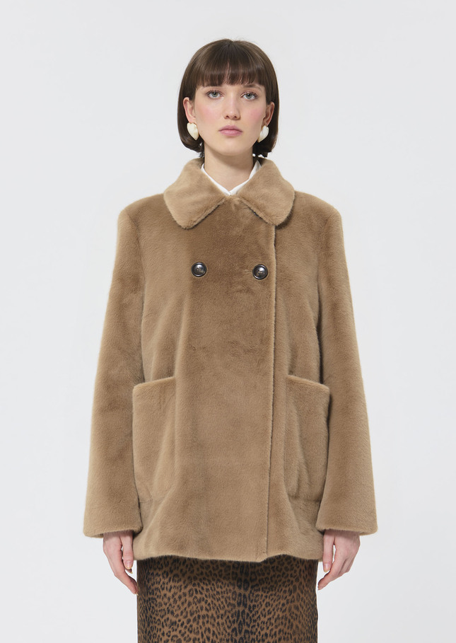 Manteau Melba beige en fausse fourrure Taupe TARA JARMON