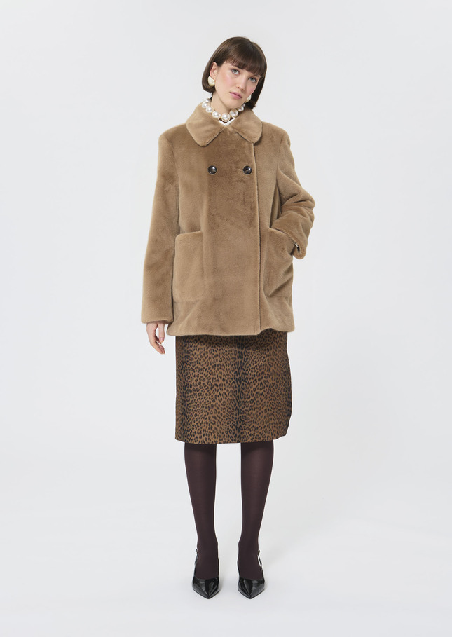 Manteau Melba beige en fausse fourrure Taupe TARA JARMON
