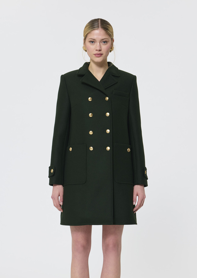 Manteau Manon vert en drap de laine Vert anglais TARA JARMON