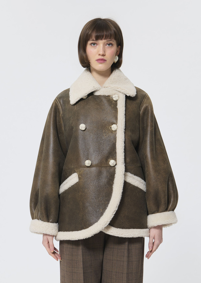 Manteau Misha marron en peau lainée Chocolat TARA JARMON
