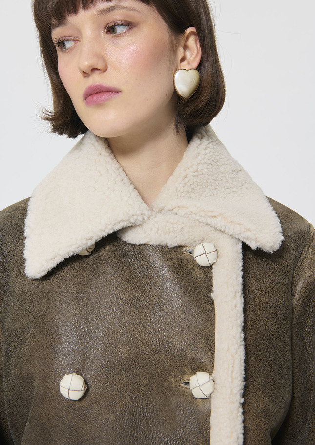 Manteau Misha marron en peau lainée Chocolat TARA JARMON