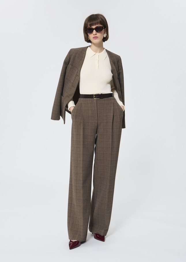Pantalon Parigi beige motif prince de Galles Taupe TARA JARMON