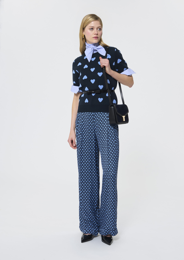 Pull Polla bleu nuit en jacquard coeurs Nuit TARA JARMON