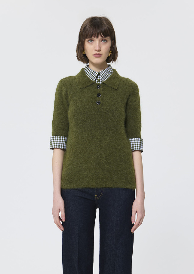 Pull Paulino vert en alpaga brossé Vert TARA JARMON