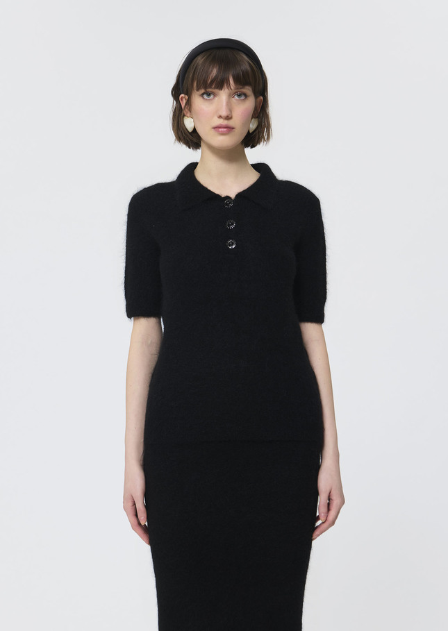 Pull Paulino noir en alpaga brossé Noir TARA JARMON
