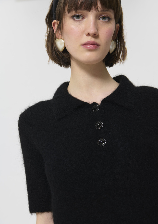 Pull Paulino noir en alpaga brossé Noir TARA JARMON