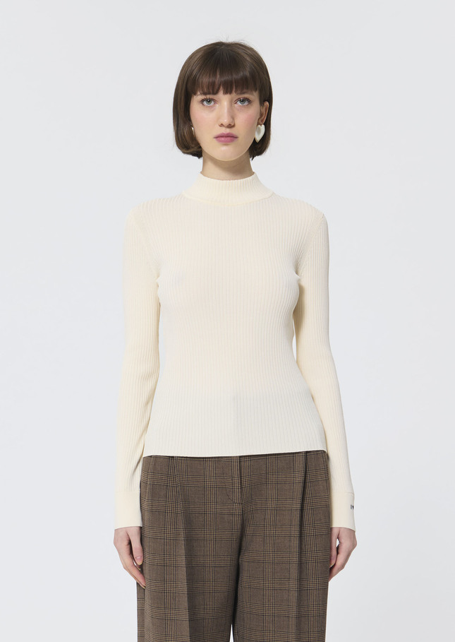Pull Prudie écru en maille côtelée extrafine Ecru TARA JARMON