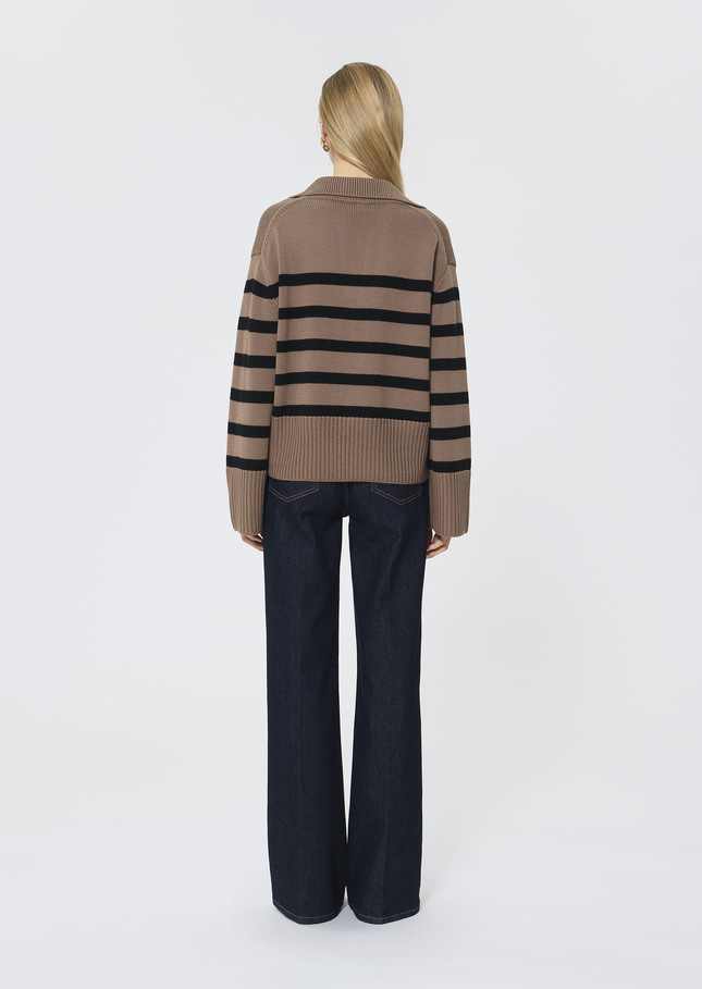 Pull Paola beige à rayures noires en laine Taupe TARA JARMON