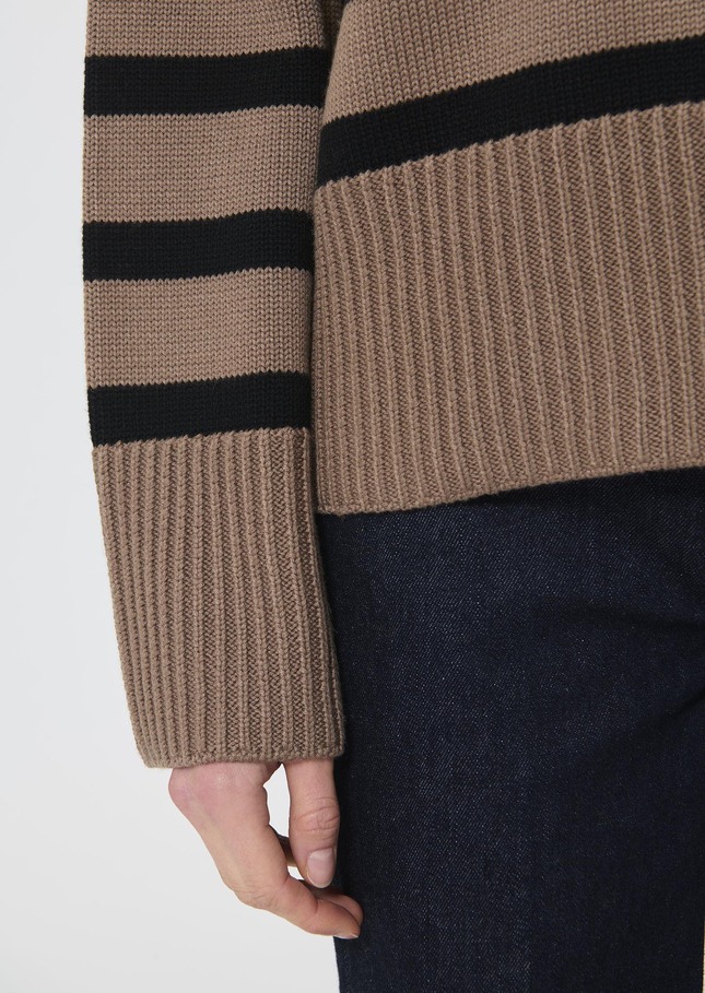 Pull Paola beige à rayures noires en laine Taupe TARA JARMON