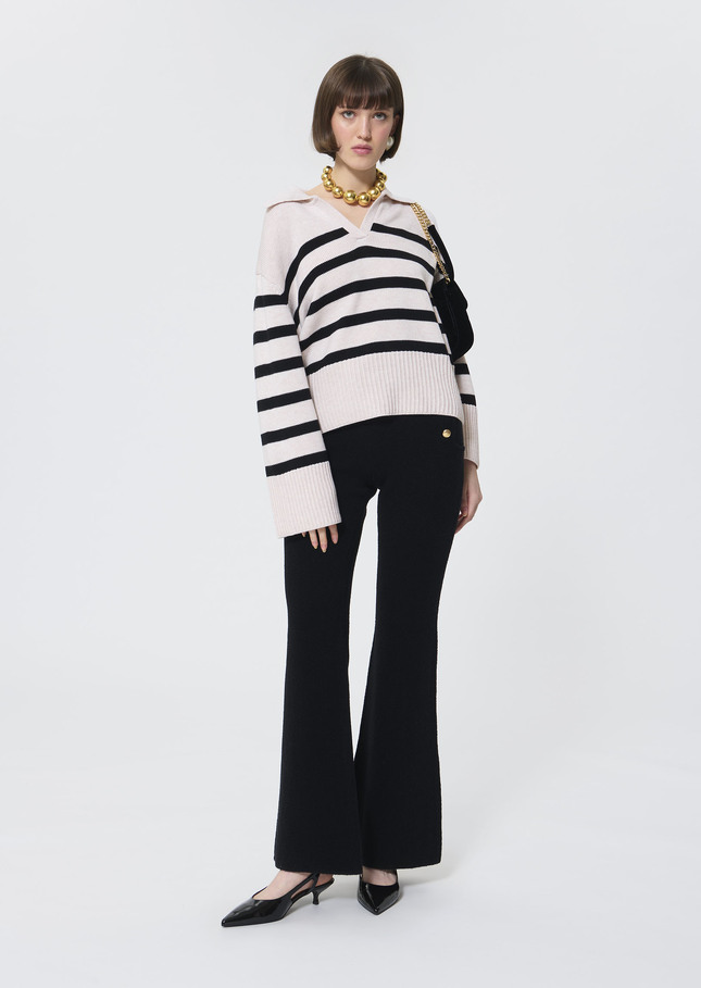Pull Paola écru à rayures noires en laine Ecru TARA JARMON