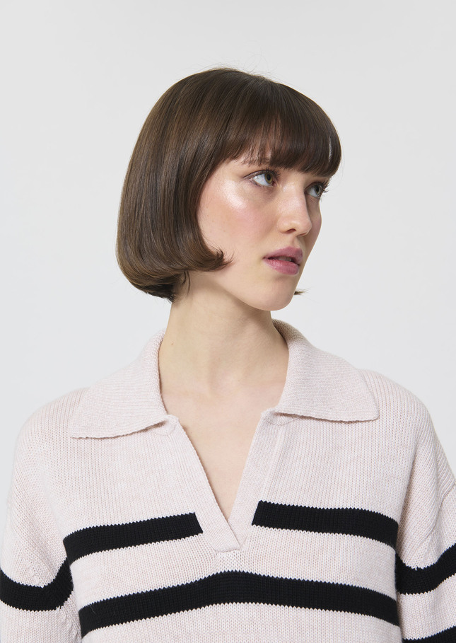 Pull Paola écru à rayures noires en laine Ecru TARA JARMON