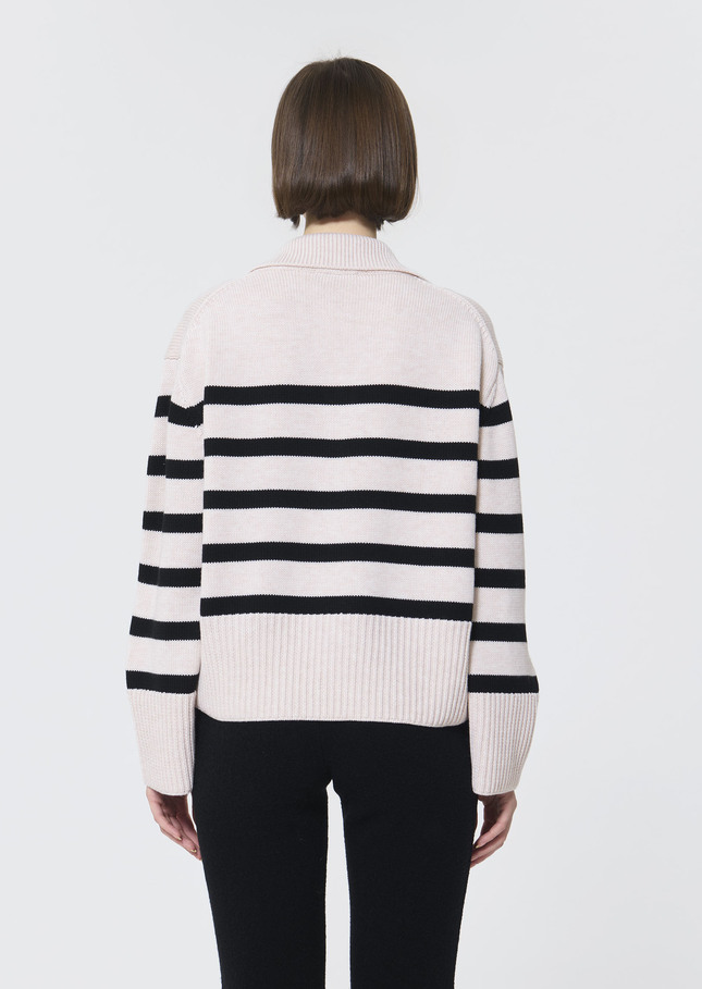 Pull Paola écru à rayures noires en laine Ecru TARA JARMON