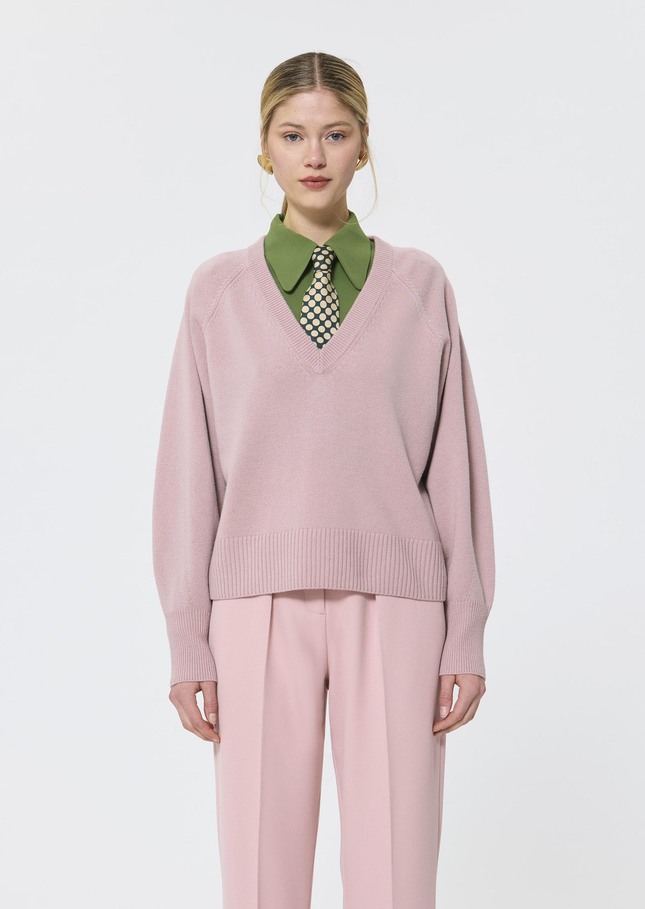 Pull Paz rose pâle en laine merinos et alpaga Blush TARA JARMON