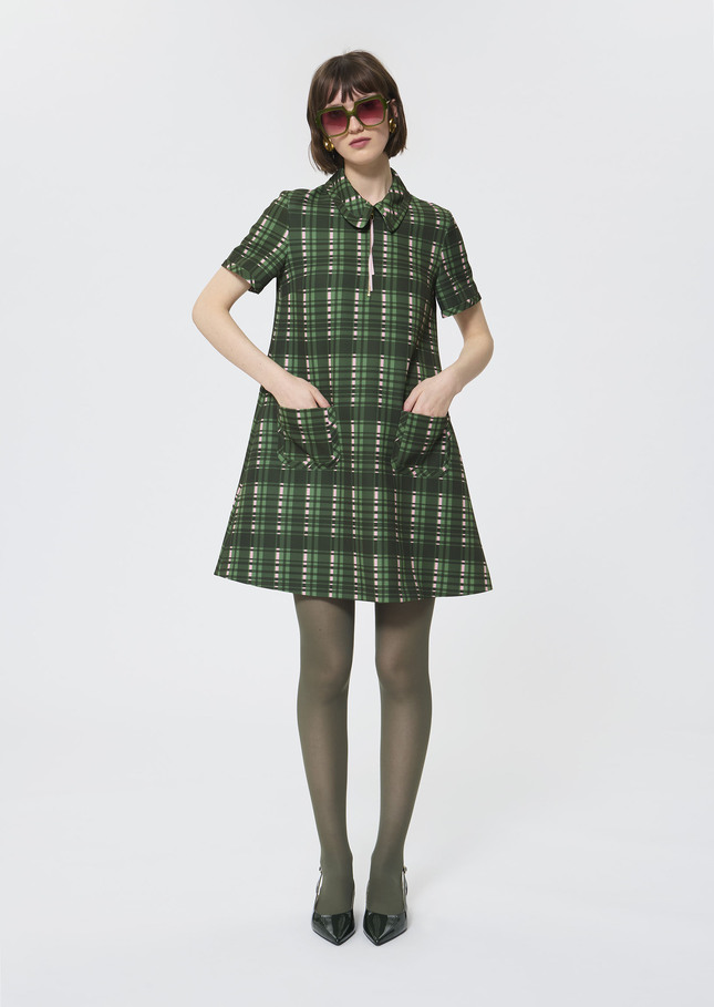 Robe Rubina verte à carreaux écossais en toile double Cactus TARA JARMON