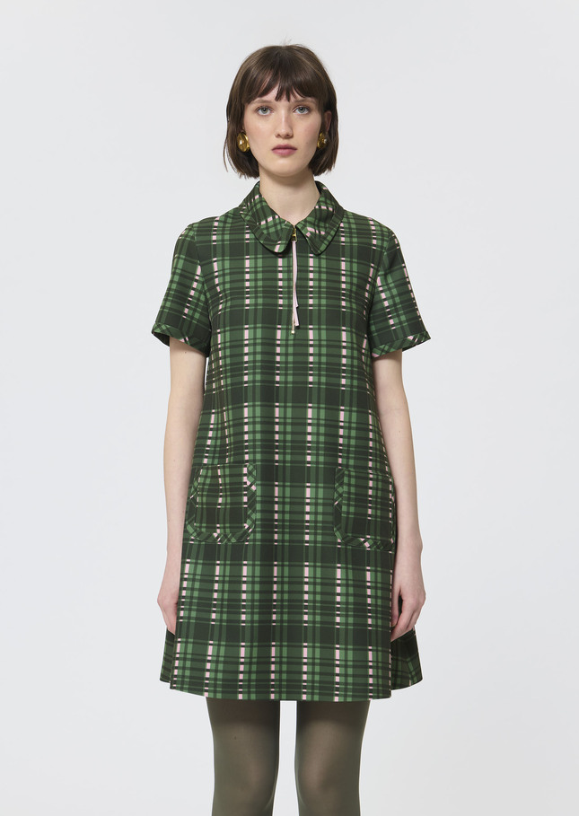 Robe Rubina verte à carreaux écossais en toile double Cactus TARA JARMON