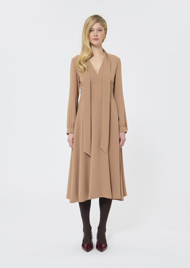 Robe Rosalie beige en crêpe Noisette TARA JARMON