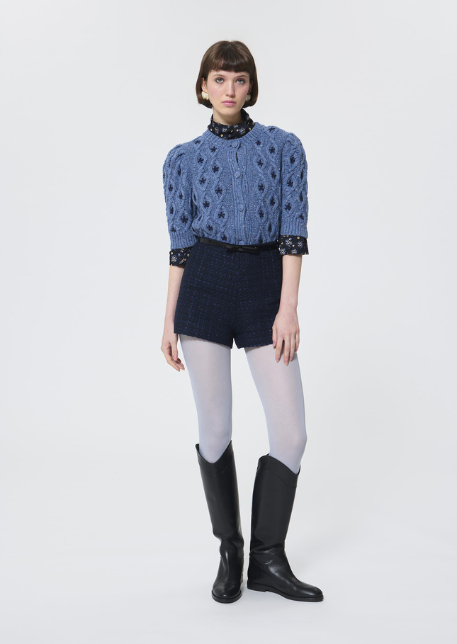 Short Sam bleu nuit en tweed irisé Nuit TARA JARMON