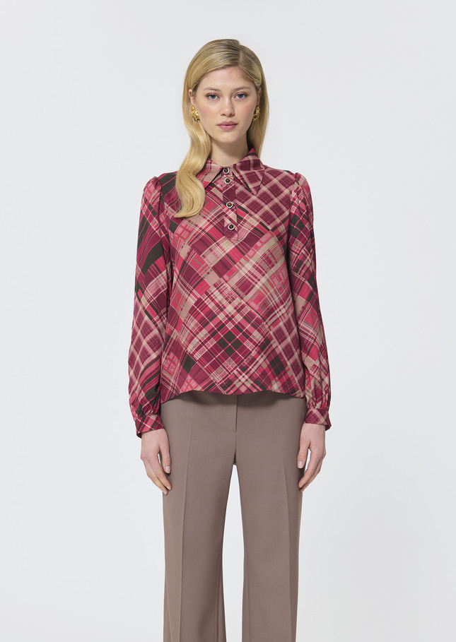 Top Tonio rose imprimé écossais Framboise TARA JARMON