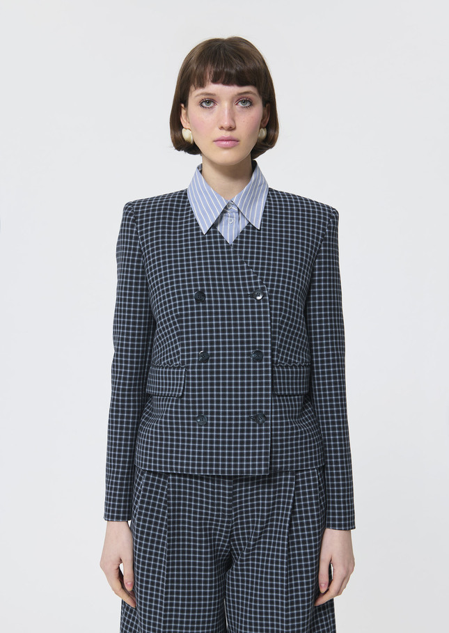 Veste Vermeil bleu nuit à petits carreaux Nuit TARA JARMON