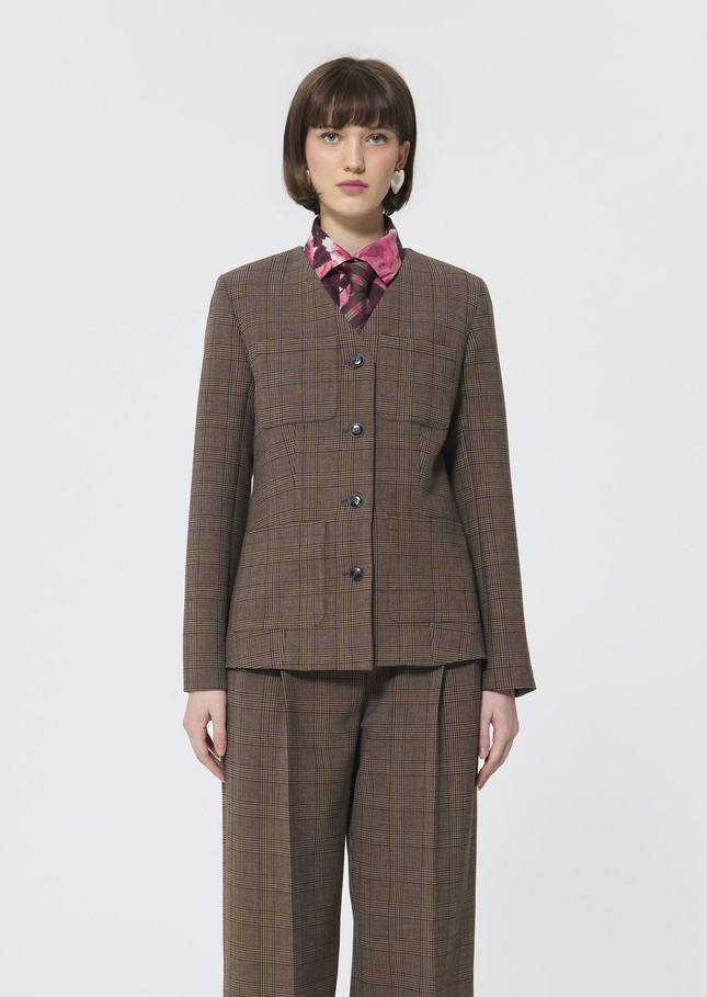 Veste Vittoria beige motif prince de Galles Taupe TARA JARMON