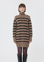Robe pull Roccio beige à rayures noires en laine Taupe TARA JARMON