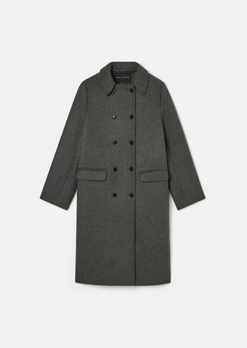 Manteau Marguerite gris en drap de laine Gris TARA JARMON