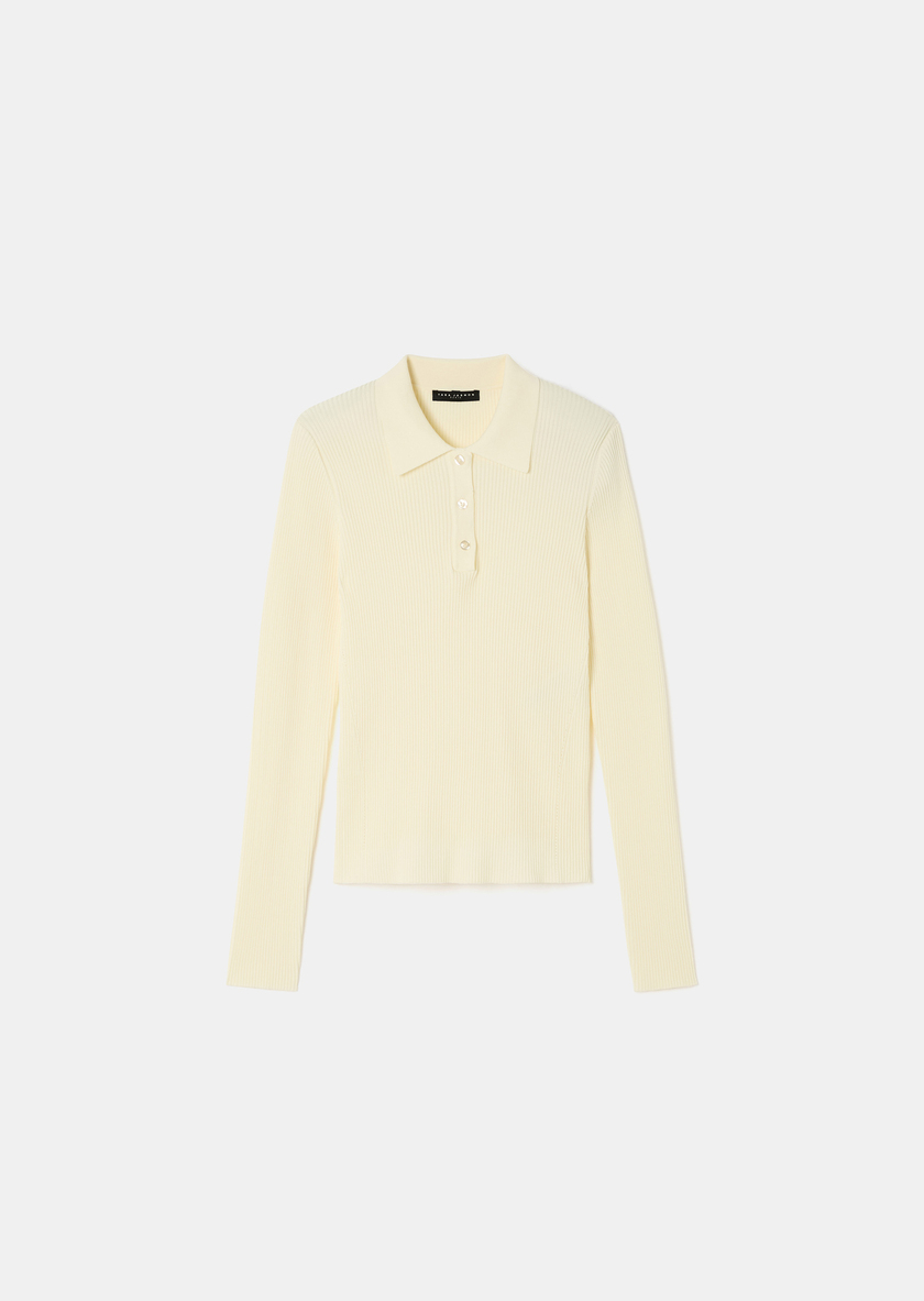 Pull Priscilla écru en maille côtelée extrafine Ecru TARA JARMON