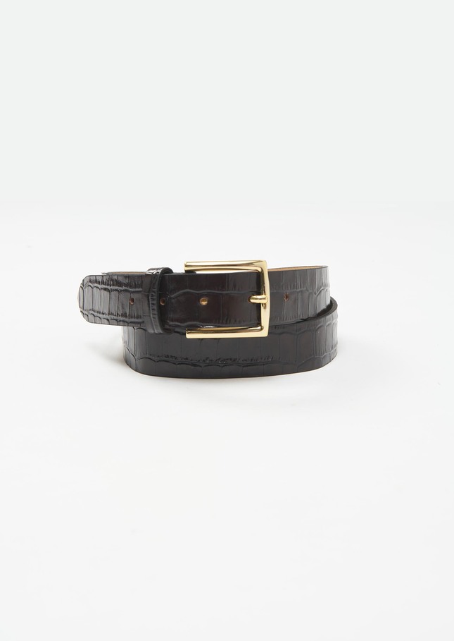 Ceinture Léa marron en cuir embossé croco Chocolat TARA JARMON