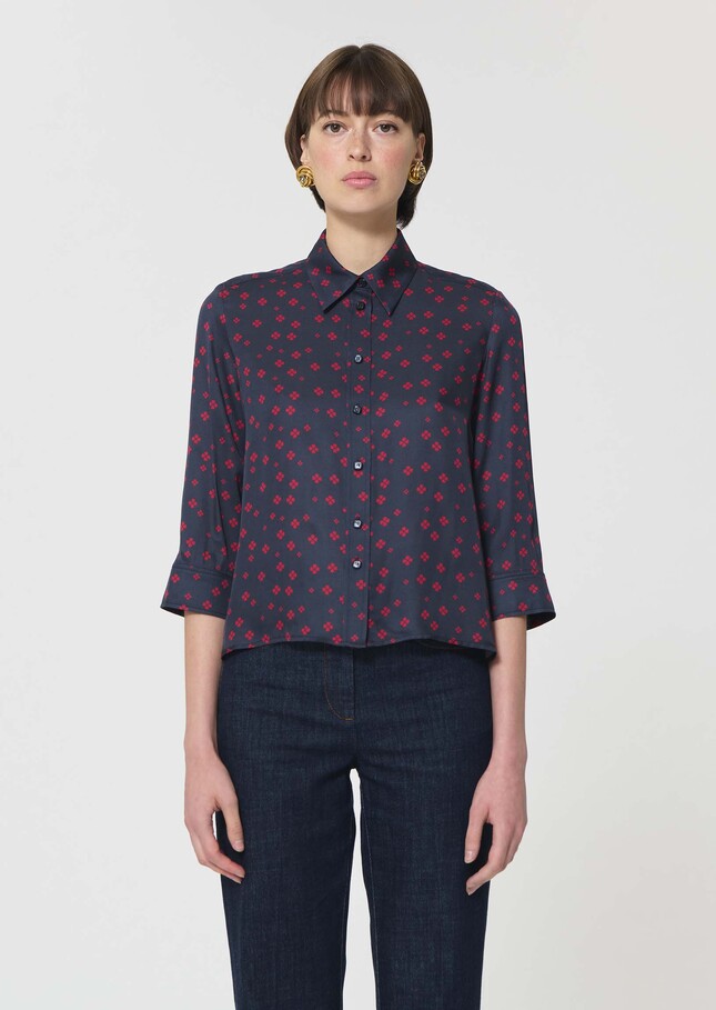 Chemise Charlot bleu nuit imprimé mini trèfles Nuit TARA JARMON