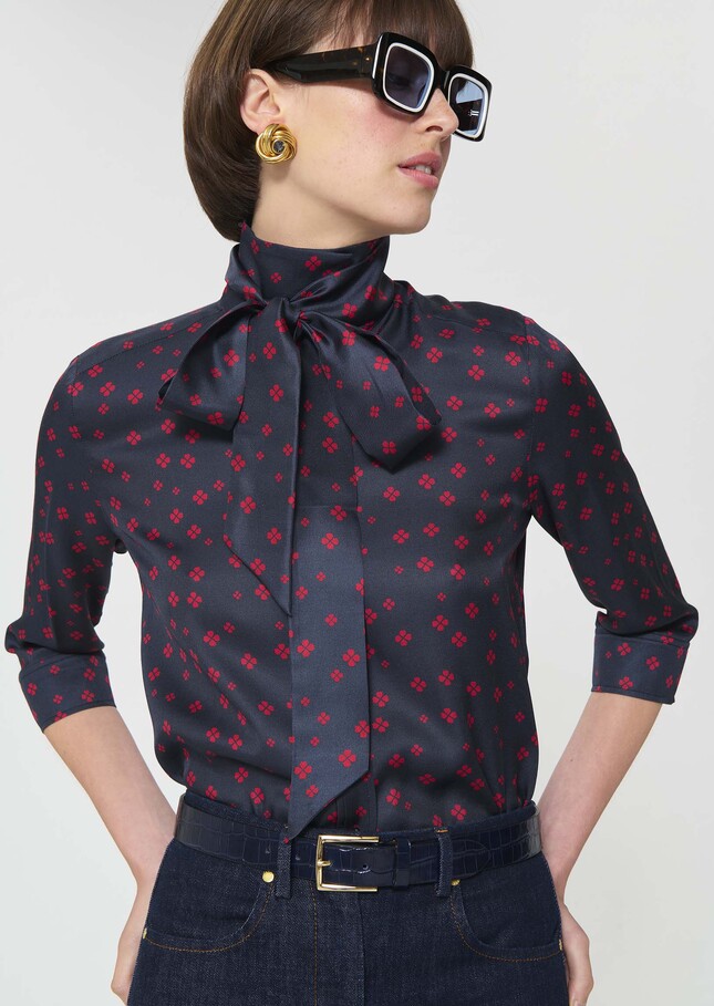 Chemise Charlot bleu nuit imprimé mini trèfles Nuit TARA JARMON