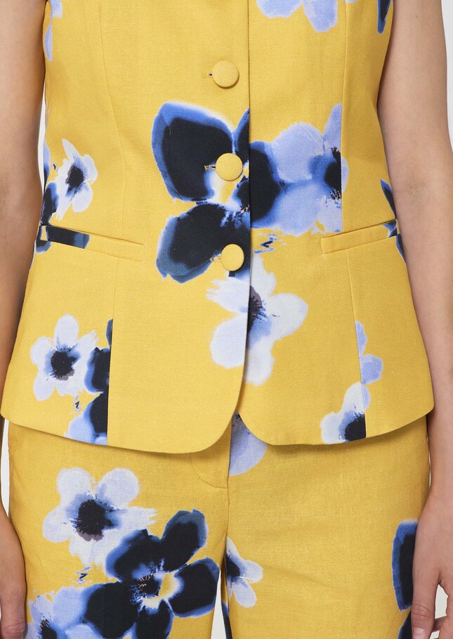 Gilet Giovanni jaune imprimé fleurs en lin et coton Mimosa TARA JARMON