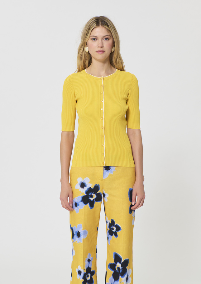 Gilet Gipsy jaune en maille côtelée Mimosa TARA JARMON