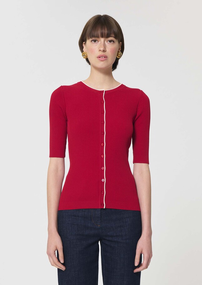 Gilet Gipsy rouge en maille côtelée Cerise TARA JARMON