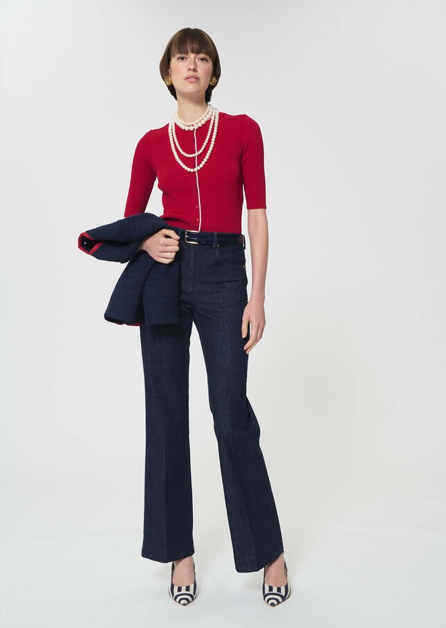 Gilet Gipsy rouge en maille côtelée Cerise TARA JARMON