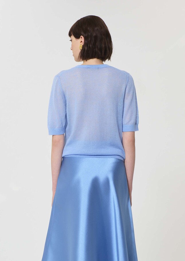 Gilet Gillie bleu ciel en mohair extra fin Horizon TARA JARMON