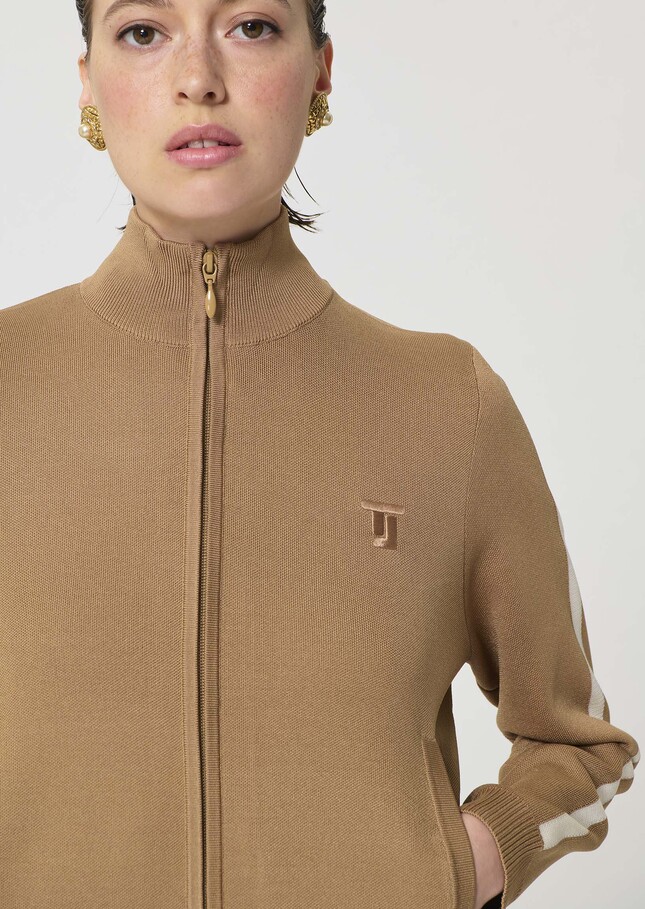 Gilet Gabrielle beige en maille technique Miel TARA JARMON