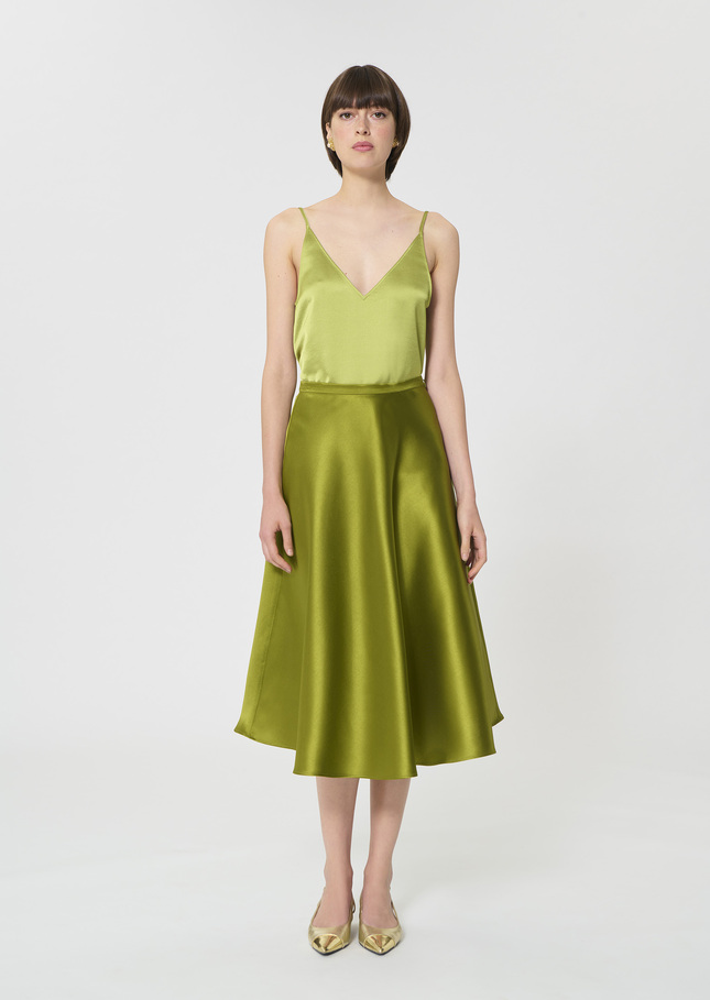Jupe Joséphine verte en satin duchesse Anis TARA JARMON