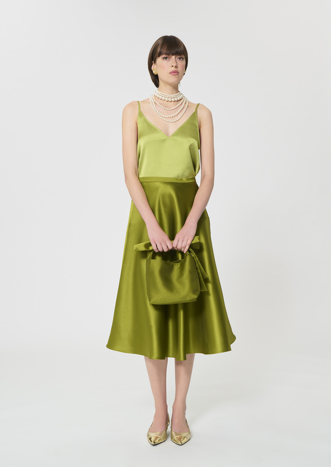 Jupe Joséphine verte en satin duchesse Anis TARA JARMON