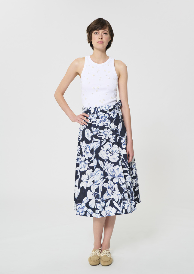 Jupe Jolly bleu nuit imprimé fleuri en coton Nuit TARA JARMON