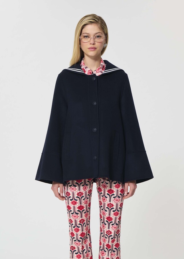 Manteau Melody bleu nuit en laine double face Nuit TARA JARMON
