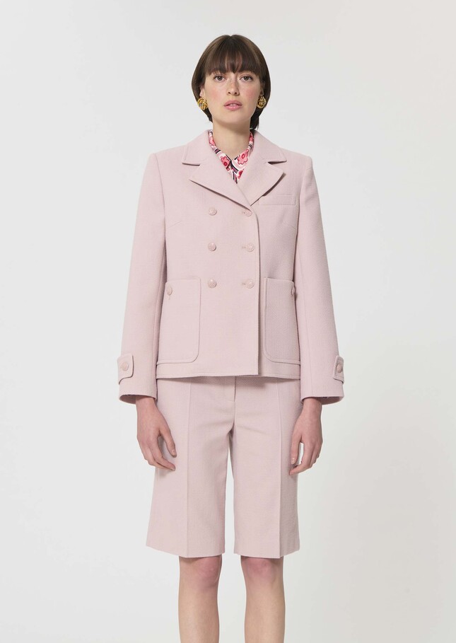 Manteau Mathilde rose pâle en laine texturée Blush TARA JARMON