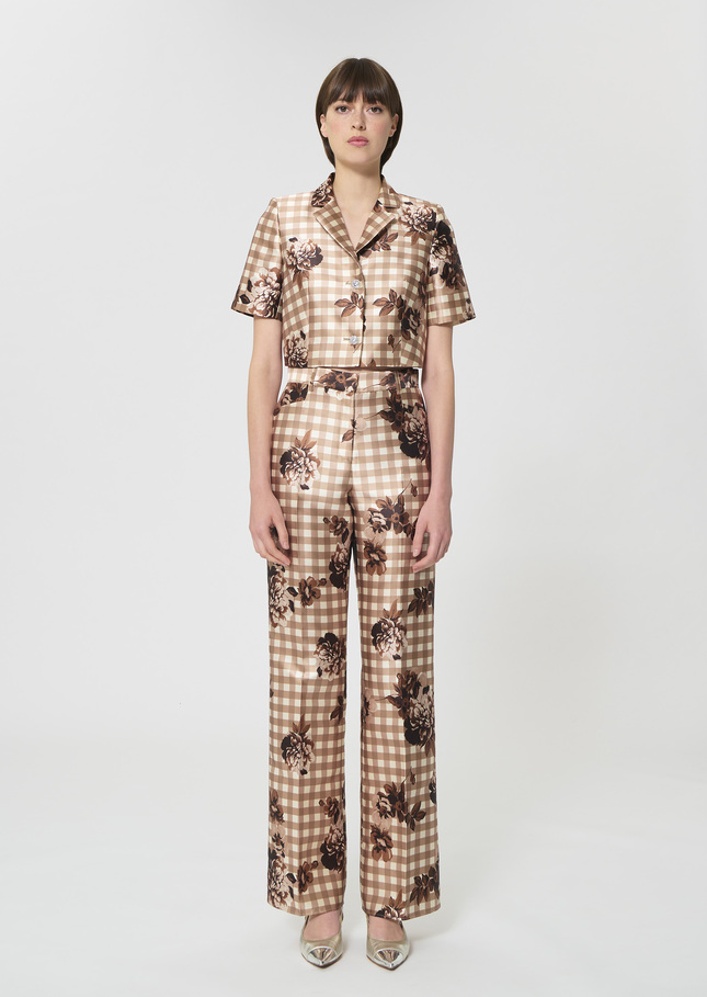 Pantalon Premier beige en vichy imprimé Beige TARA JARMON