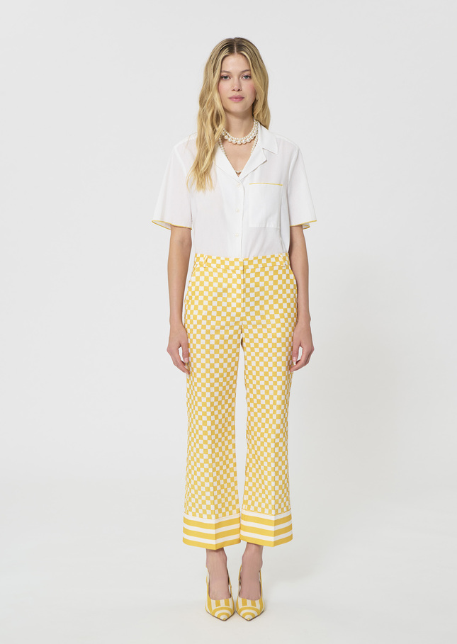 Pantalon Pietro jaune motif damier en lin Mimosa TARA JARMON