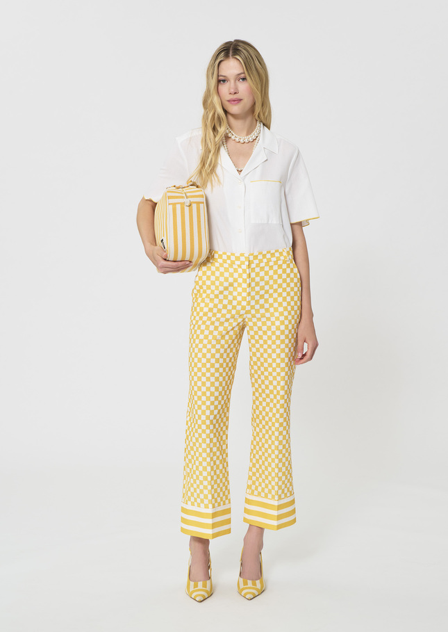 Pantalon Pietro jaune motif damier en lin Mimosa TARA JARMON