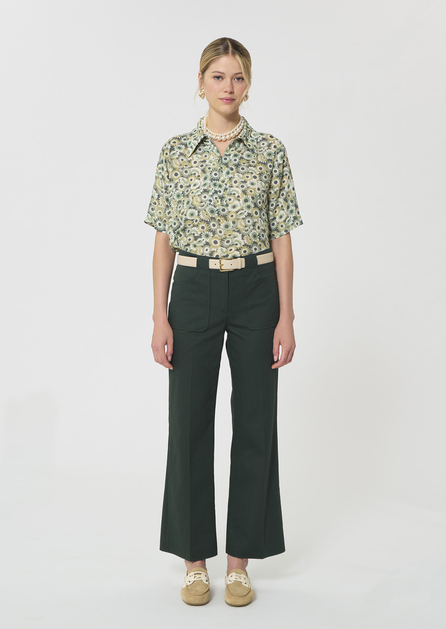 Pantalon Pierrick vert foncé en gabardine de coton Vert anglais TARA JARMON