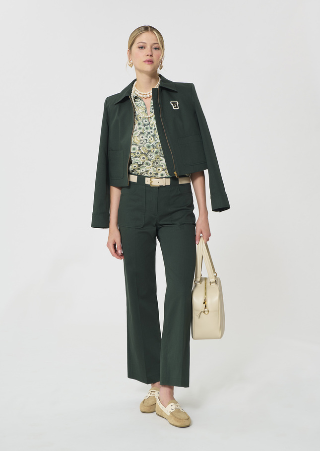 Pantalon Pierrick vert foncé en gabardine de coton Vert anglais TARA JARMON