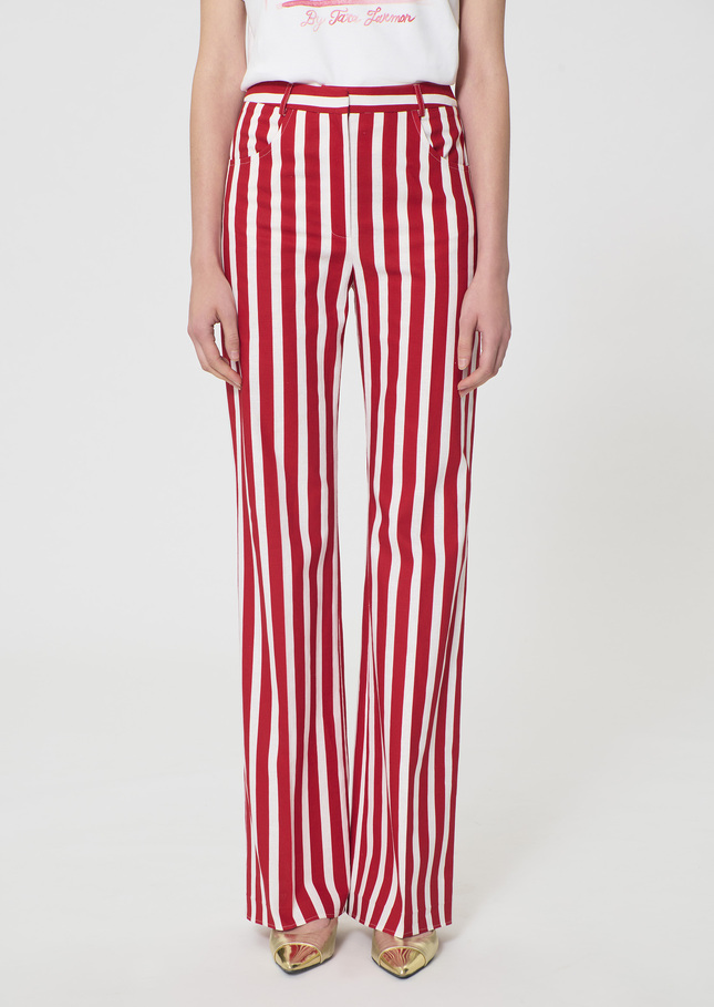 Pantalon Prosper rouge à rayures en lin et coton Cerise TARA JARMON