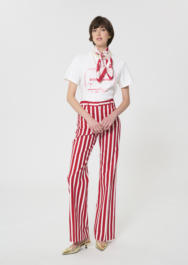 Pantalon Prosper rouge à rayures en lin et coton Cerise TARA JARMON