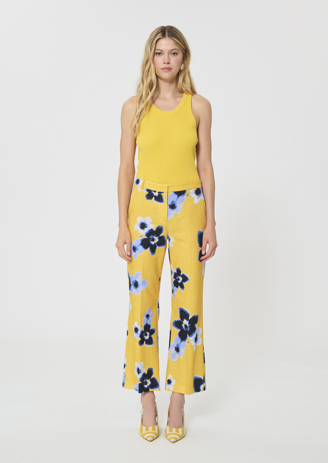 Pantalon Pampille jaune imprimé fleurs en lin et coton Mimosa TARA JARMON